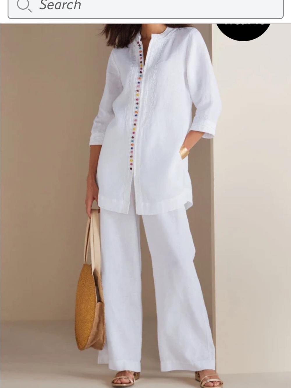 Soft Surroundings White 100% Linen Tunic with Colorful Pom Accents - Picture 4 of 14